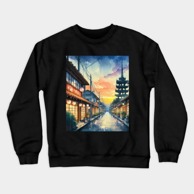 A Japanese Rural Road - Anime Drawing Crewneck Sweatshirt by AnimeVision